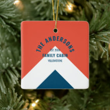 Family Cabin Personlig Namn Red Navy Retro