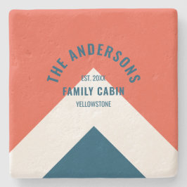 Family Cabin Personlig Namn Red Navy Retro Stenunderlägg