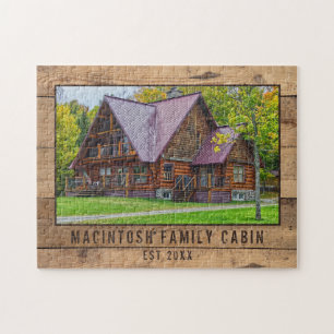 Family Cabin Photo Rustic Wood Forest Träd Pussel