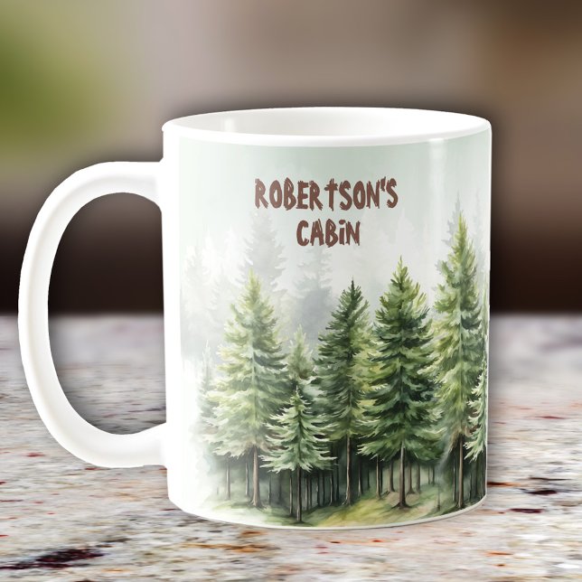 Family Cabin Pinewood Forest Grönt Kaffemugg (Family Cabin Pinewood Forest Green Coffee Mug)