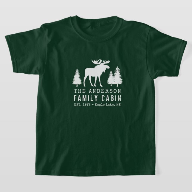 Family Cabin Rustic Moose Gräs Träd Silhouette T Shirt (Laydown)