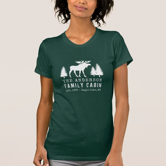 Family Cabin Rustic Moose Gräs Träd Silhouette T Shirt (Framsida)
