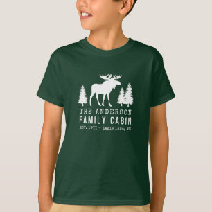 Family Cabin Rustic Moose Gräs Träd Silhouette T Shirt