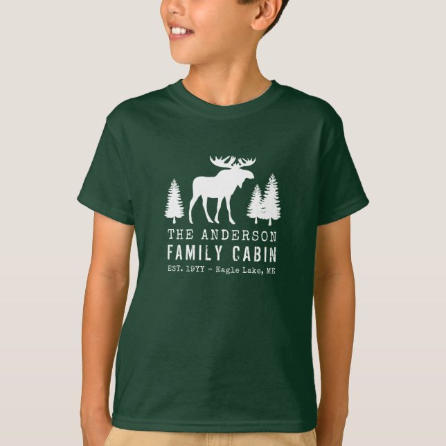 Family Cabin Rustic Moose Gräs Träd Silhouette T Shirt (Framsida)