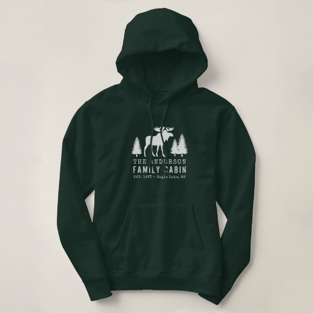 Family Cabin Rustic Moose Gräs Träd Silhouette T Shirt (Design framsida)