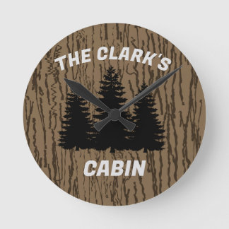 FAMILY CABIN RUSTIC WOOD CUSTOM WALL CLOCK RUND KLOCKA
