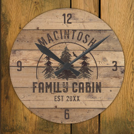 Family Cabin Rustic Wood Personlig Rund Klocka