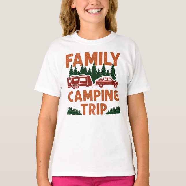 Family Camping Resa Caravan Rv Trailer T Shirt (Framsida)