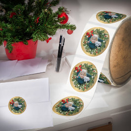 Family Child Pet Photo Merry Christmas Wreath Runt Klistermärke