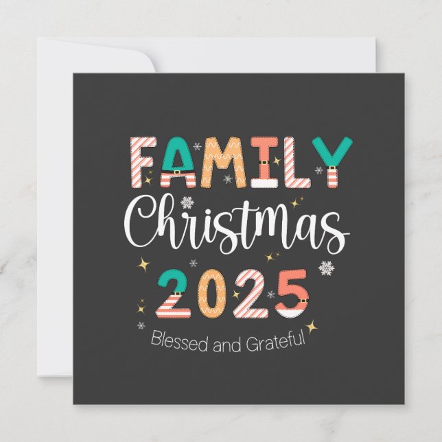Family Christmas 2025 Blessed and Grateful  Inbjudningar (Framsida)
