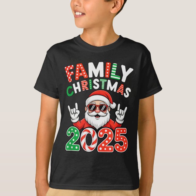 Family Christmas 2025 Rocker Santa Sungles Matchin T Shirt (Framsida)