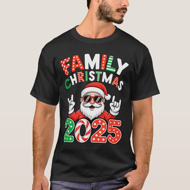 Family Christmas 2025 Rocker Santa Sungles Matchin T Shirt (Framsida)