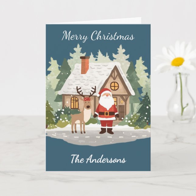 Family Christmas Card - Santa & Reindeer Kort (Liten växt)