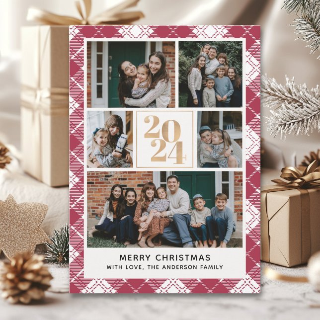 Family Christmas card with 5 Photos Tartan Plaid Inbjudningar (Skapare uppladdad)
