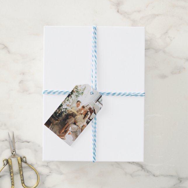 Family Christmas Own Photo  – Festive Gift Tag Presentetikett (Med Snöre)