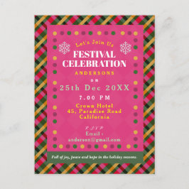 Family Christmas Party Plaid Red Holiday Postcard Inbjudan Vykort