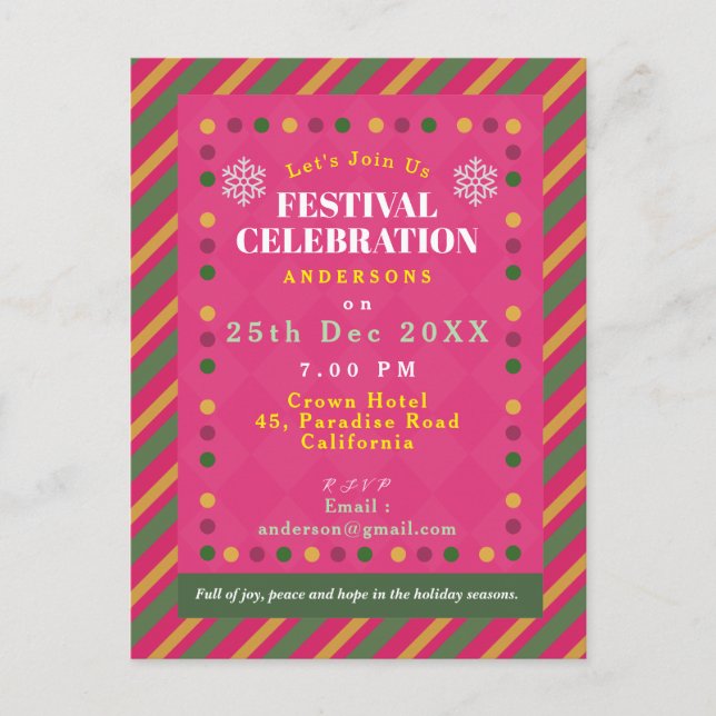 Family Christmas Party Stripe Red Holiday Postcard Inbjudan Vykort (Framsida)