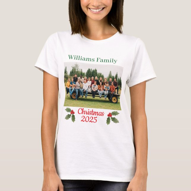 Family Christmas Personalize Name & Photo T-shirt (Framsida)