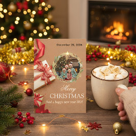 Family Christmas Photo Card 2026 | Red Gift Design Spara Datumet