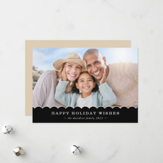 FAMILY CHRISTMAS PHOTO cute fun scallop black gold Julkort