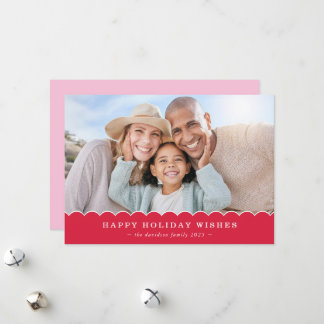 FAMILY CHRISTMAS PHOTO cute fun scallop red pink Julkort