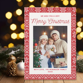 Family Christmas photo red Christmas background Inbjudningar