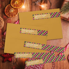 Family Christmas Plaid Gold Etikettband