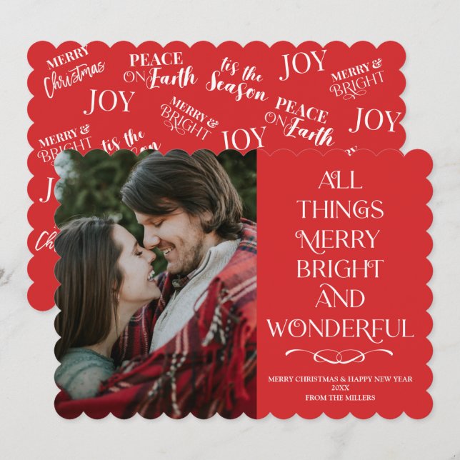 Family Christmas red photo Card Julkort (Fram/baksida)