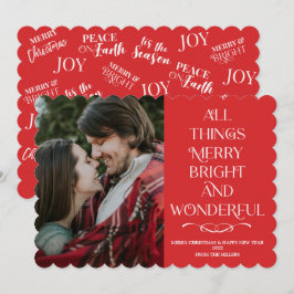 Family Christmas red photo Card Julkort