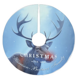 Family Christmas Reindeer Winter Wonderland Julgransmatta Borstad Polyester