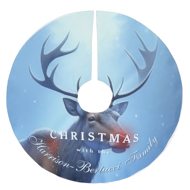 Family Christmas Reindeer Winter Wonderland  Julgransmatta Borstad Polyester (Framsidan)