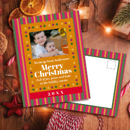 Family Christmas Stripe Photo Holiday Postcard Helg Vykort