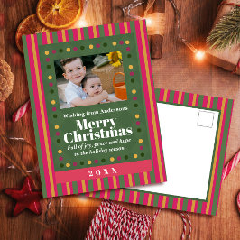 Family Christmas Stripe Photo Holiday Postcard Helg Vykort