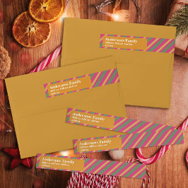 Family Christmas Stripes Gold Etikettband