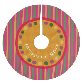 Family Christmas Stripes Gold Red Julgransmatta Borstad Polyester