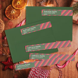 Family Christmas Stripes Green Etikettband