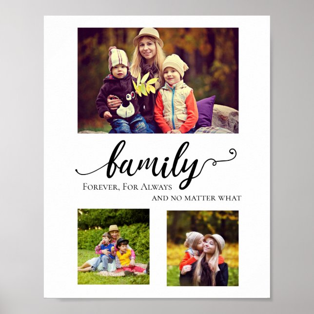 Family Collage 3 Photo Forever for Alltid Quote Poster (Framsidan)