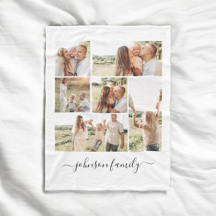 Family Collage Namn Photo Keepsaké Fleecefilt