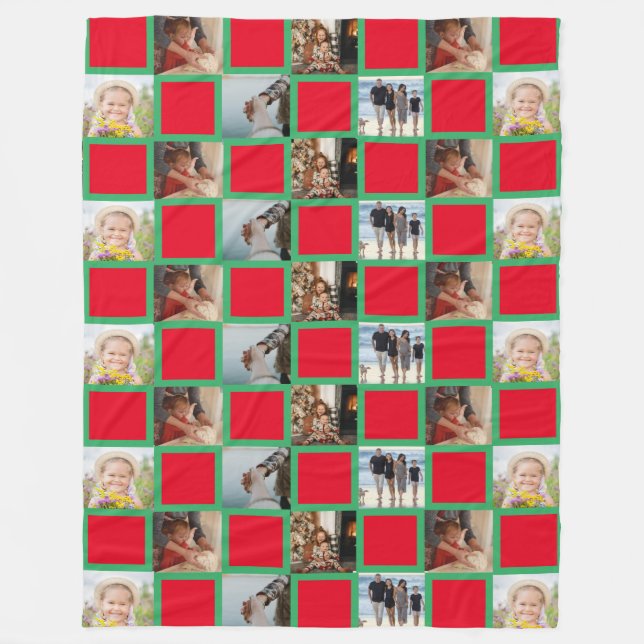 Family Collage Photo Mönster Red and Grönt Fleecefilt (Framsidan)