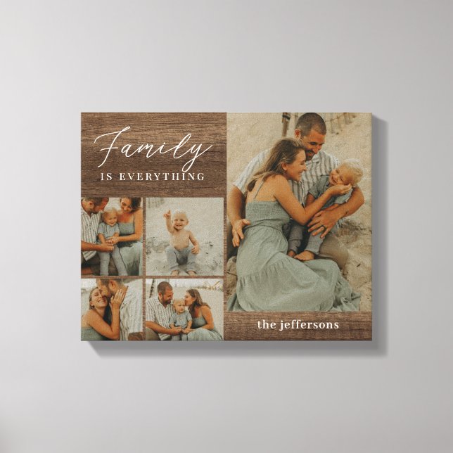 Family Collage Rustic Modern Anpassningsbar Wrappe Canvastryck (Framsida)