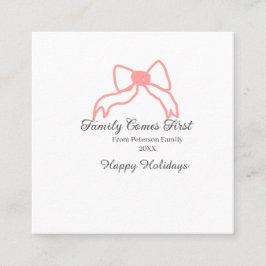 Family comes first red bow family name holidays fyrkantigt visitkort