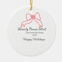 Family comes first red bow family name holidays julgransprydnad keramik