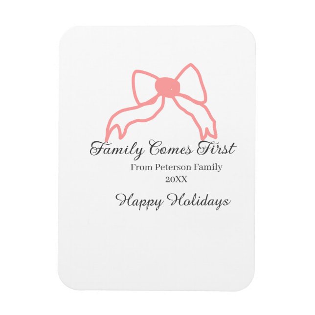 Family comes first red bow family name holidays magnet (Vertikal)