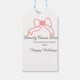 Family comes first red bow family name holidays presentetikett