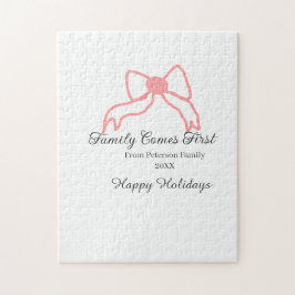 Family comes first red bow family name holidays pussel
