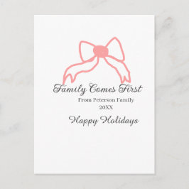 Family comes first red bow family name holidays vykort