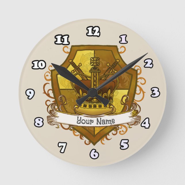 Family Crest Krona Surname Rund Klocka (Framsida)