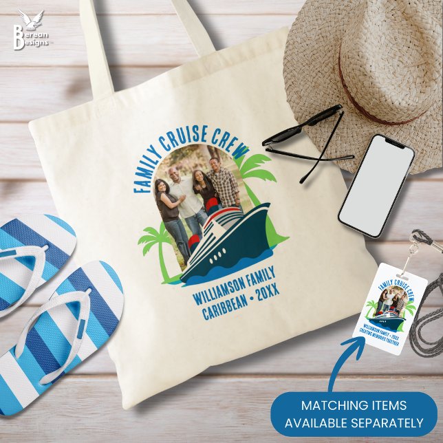 FAMILY CRUISE CREW Photo Destination Vacation Tygkasse (FAMILY CRUISE CREW Personalized photo tote bag for destination holidays)