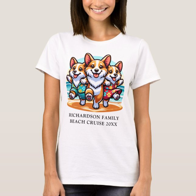 Family Cruise Funny Corgi Hundar, sommaruppehåll T Shirt (Framsida)