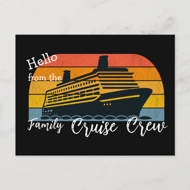 Family Cruise 'Hello' Sunset Black Personalize Vykort (Framsida)